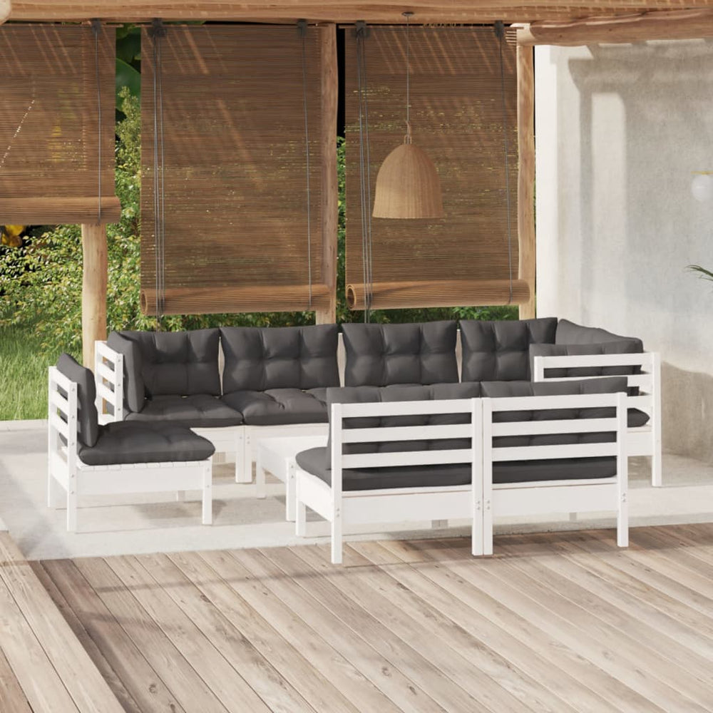 9-piece Garden Set with Cushions Solid Pine Wood
