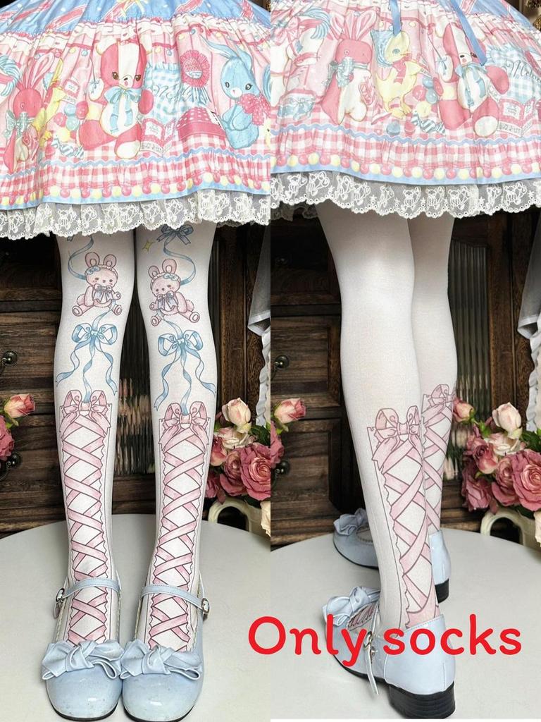 Strawberry Bear Lolita Cotton Stockings With Cartoon Pattern For Youth Fashion