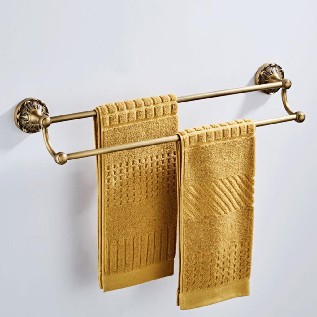 Double Towel Bar Brass Rack with Decorative Base Long-Lasting for Restroom