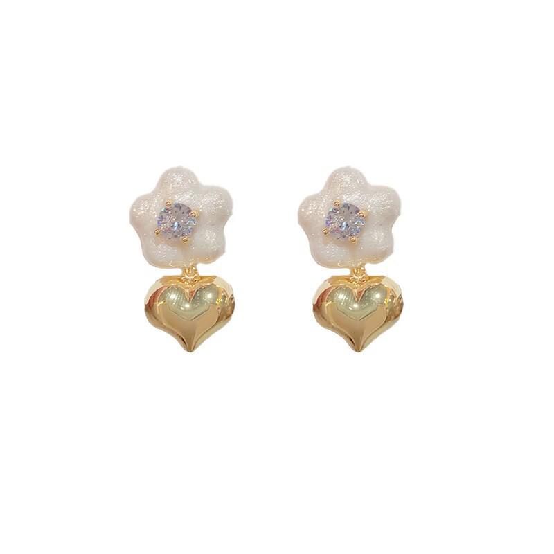 Simple And Sweet Oil Dripping Flower Love Light Luxury Temperament High-End Design Stud Earrings