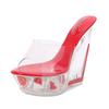 Platform heel cool slippers sexy transparent wedge heel crystal shoes waterproof table women's shoes