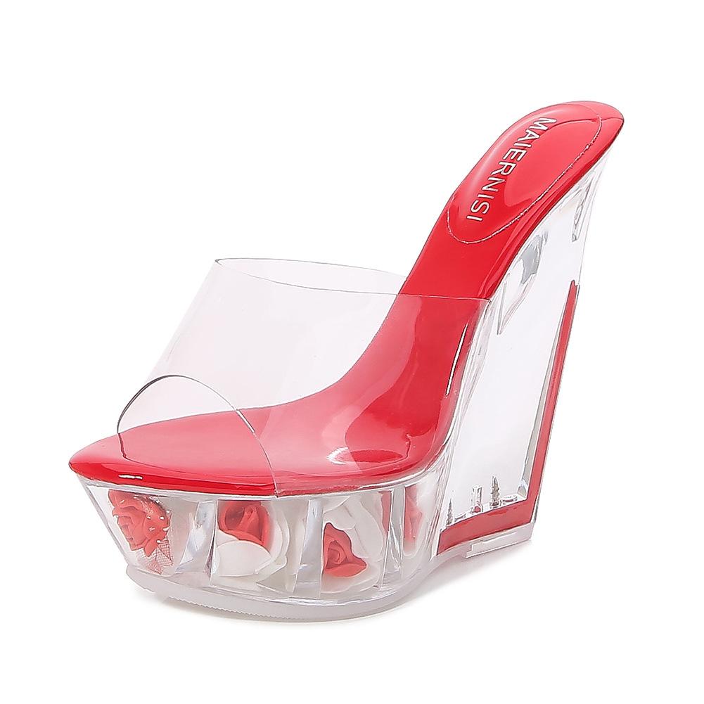 Platform Heel Cool Slippers Sexy Transparent Wedge Heel Crystal Shoes Waterproof Table Women's Shoes