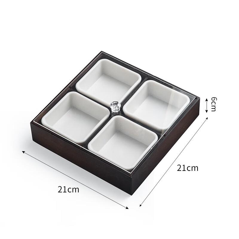 New Chinese Style Ceramic 4-Compartment Snack Tray with Dust Cover