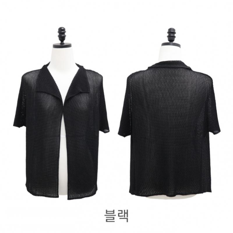 Shiz Madam Mesh See Through Big Collar Pleats Cardigan J31804