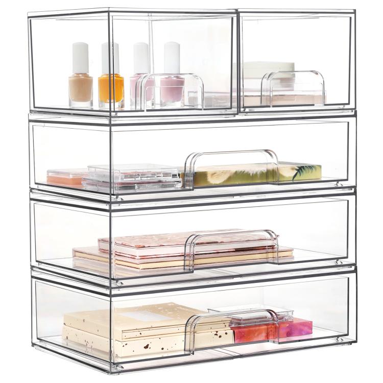 Transparent Plastic Cosmetic Storage Boxes Stackable Desktop Organizers
