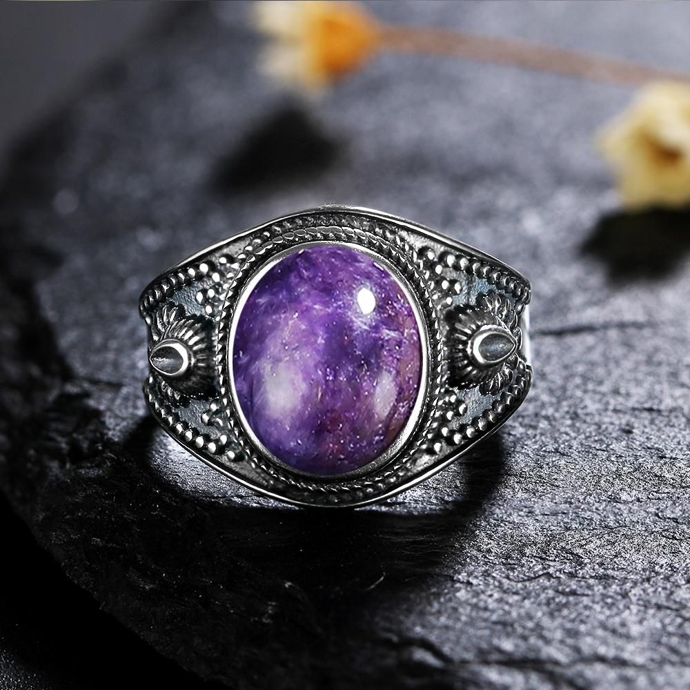 Natural CopperRings Charoite Bead Gemstone Rings for Women Wedding Bands Anniversary Party Gifts Fine Jewelry