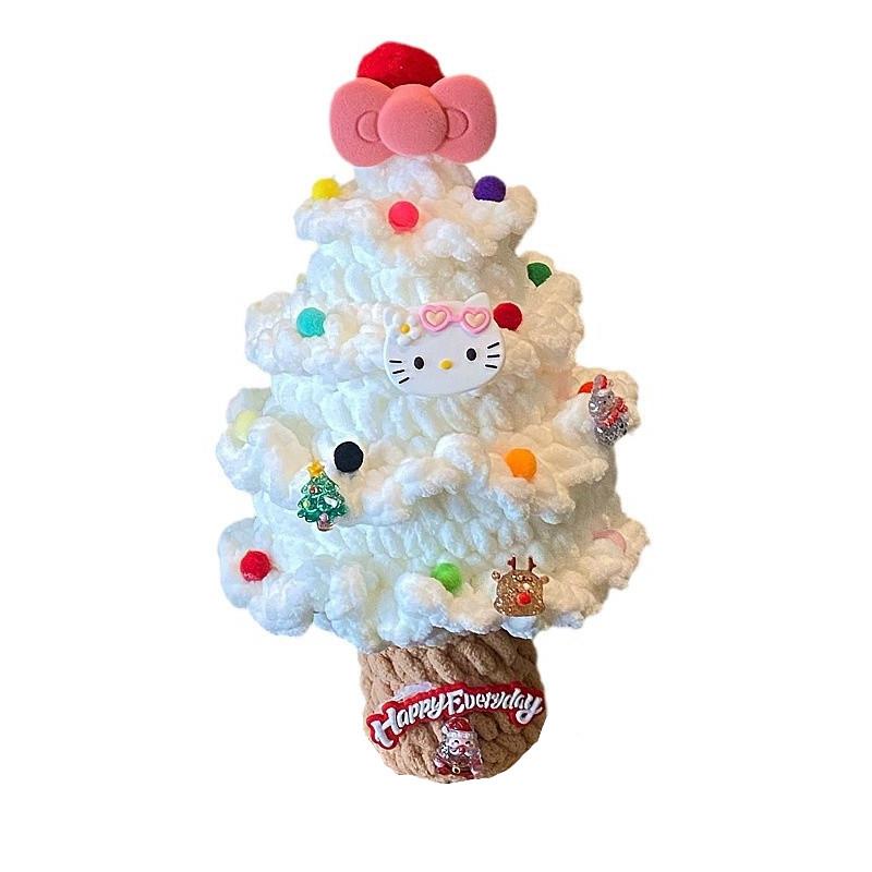 Hello Kitty Christmas Tree Handmade Knitted Ornament With Butterfly Bow For Holiday Decor