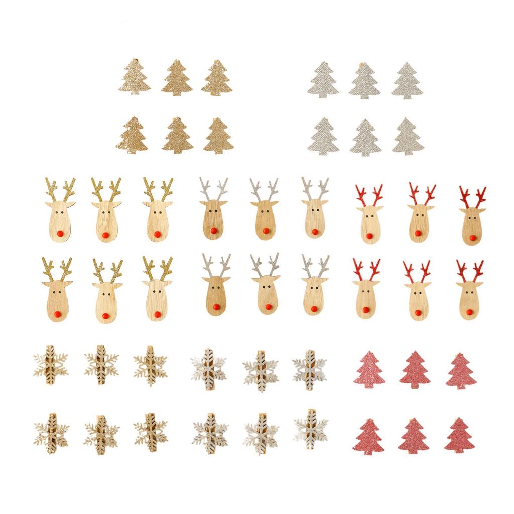 6x Christmas Tree Wood Hanging Pendant DIY Crafts Decorative Accessory with Clips for Holiday Decor Multifunctional Lightweight