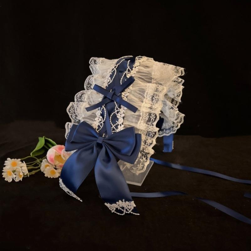 Gothischer Rüschenspitzen-Schleifenknoten-Kopfschmuck Cosplay Haaraccessoires für Dienstmädchen-Mädchen Süßes Stirnband Süße Party-Accessoires