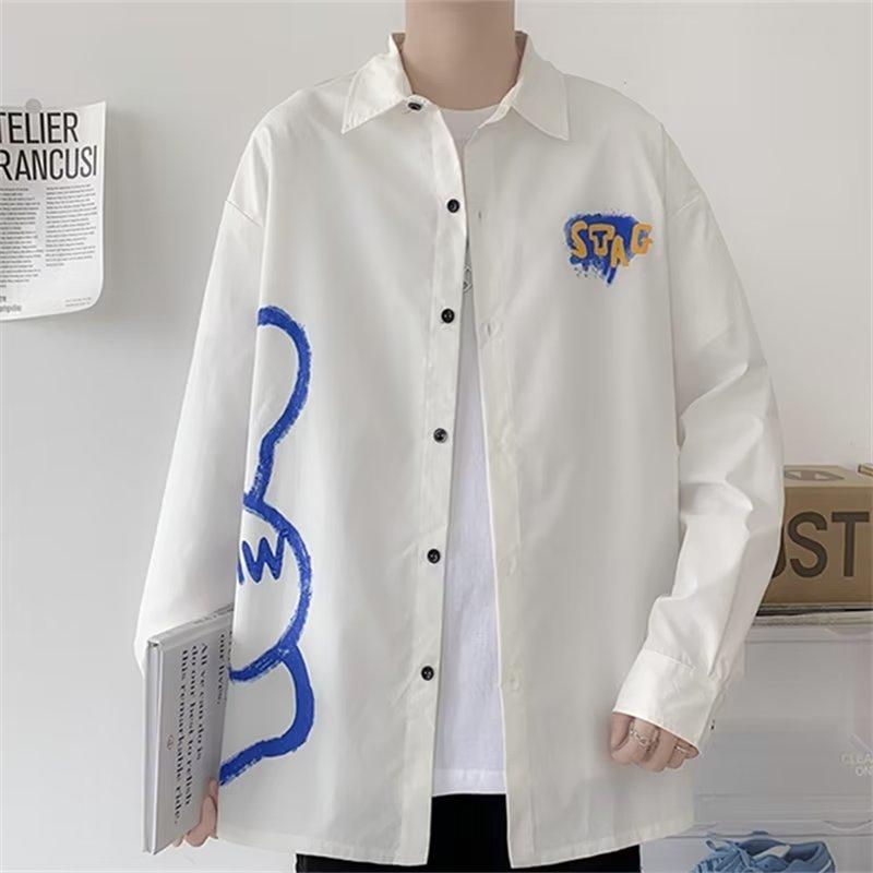 New National Fashion Retro Splash-Ink Tie-Dyed Pattern Long-Sleeved Shirt Men's and Women's Student Inner Shirt Teen's Top Coat