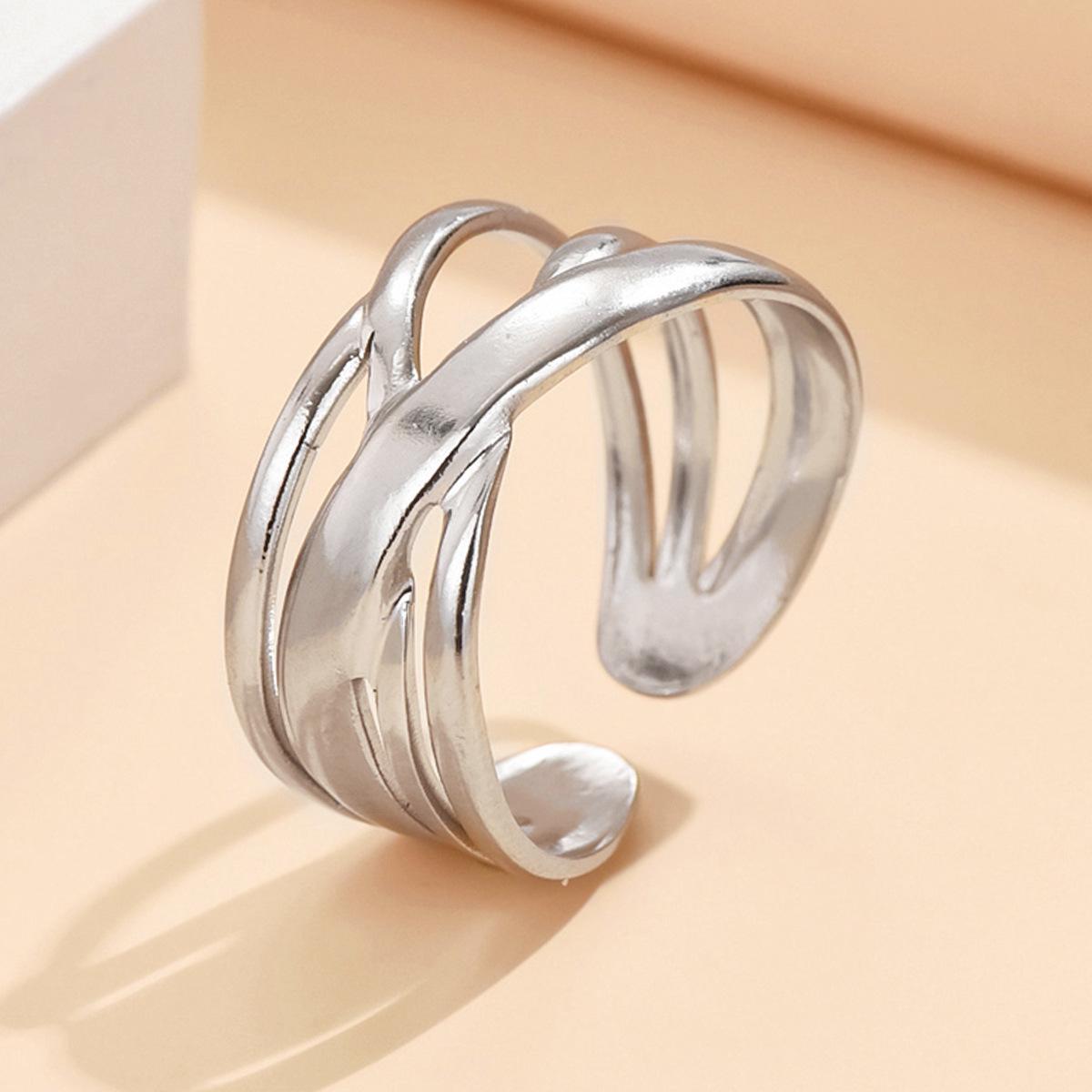 Fashion Lines Stainless Steel Gold Geometric Ring - Cold Style