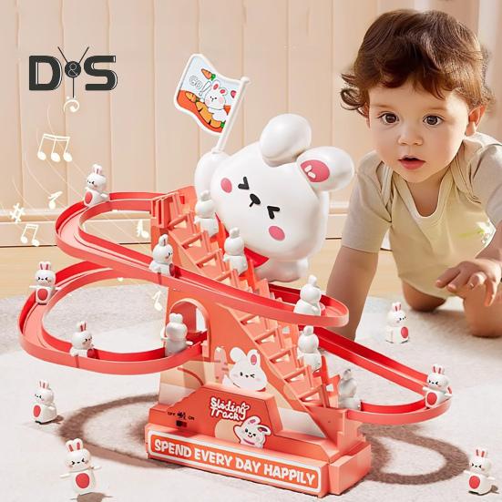 Electric Animal Climbing Slide Toy with LED Light Music Kids Educational Automatic Dinosaur Rabbit Staircase Climbing Roller Coaster Sliding Track
