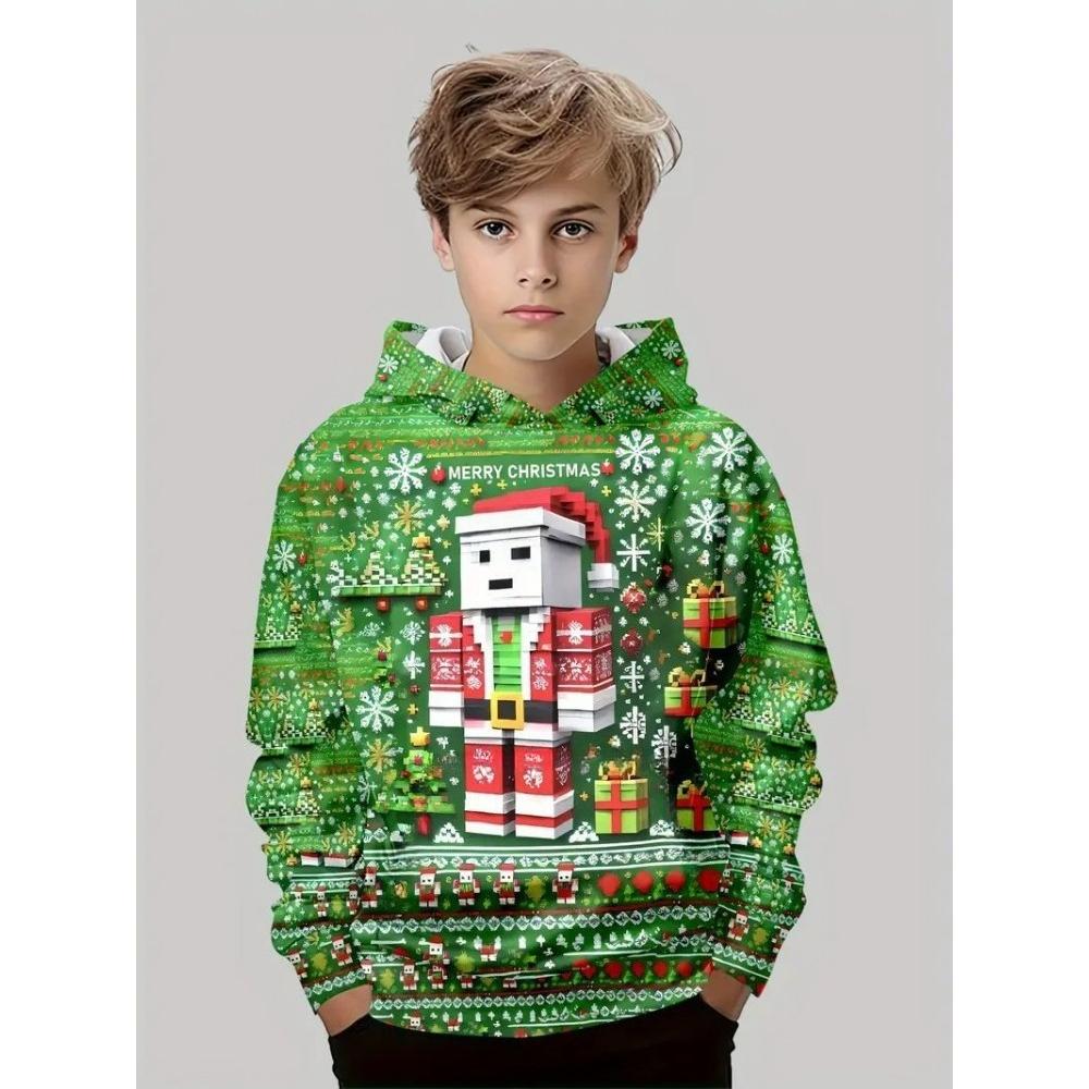 Children's Cartoon Pixel Drawing 3D Digital Printing Boy's Personalized and Fashionable Hooded Sweatshirt