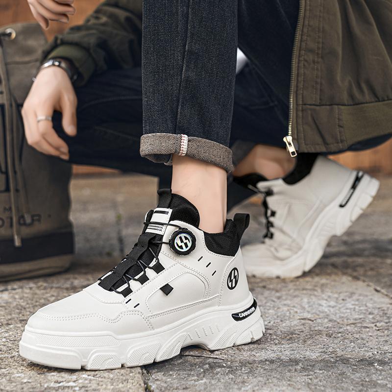 Męskie Wysokiej Jakości Krótkie Buty 2025 Nowy Styl Guzik Projektant Męskie Buty Robocze Outdoor Wszechstronne Modne Casualowe Buty na Platformie