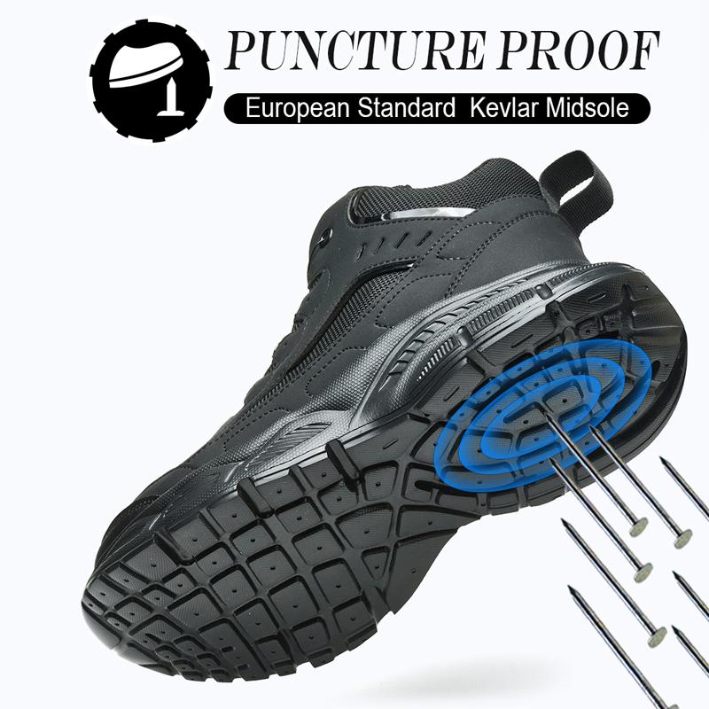 Men's Steel-Toed Safety Shoes With Anti-Crush, Anti-Puncture And Anti-Slip Soles, Fashionable Button Industrial Work Shoes