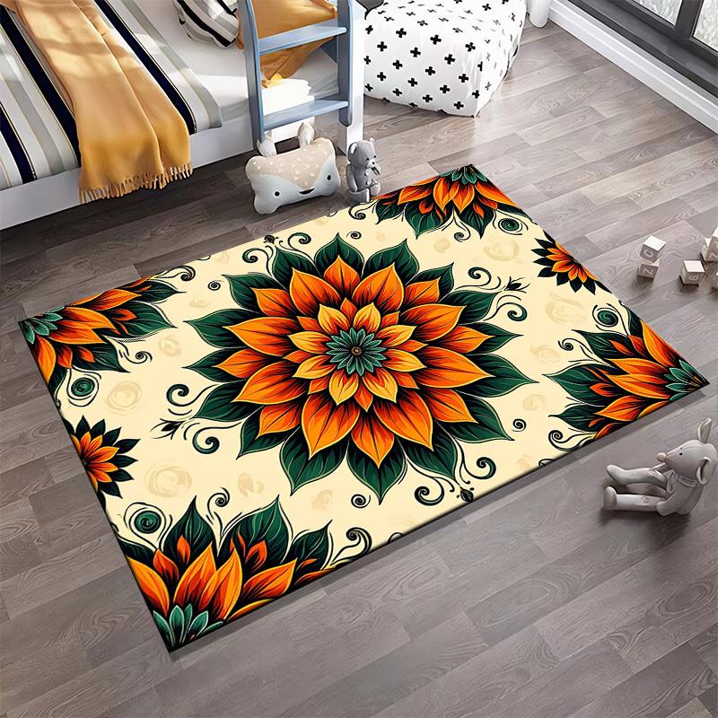 Colorful Floral Mandala Design Rug Non-slip rug suitable for living room and bedroom sofas.