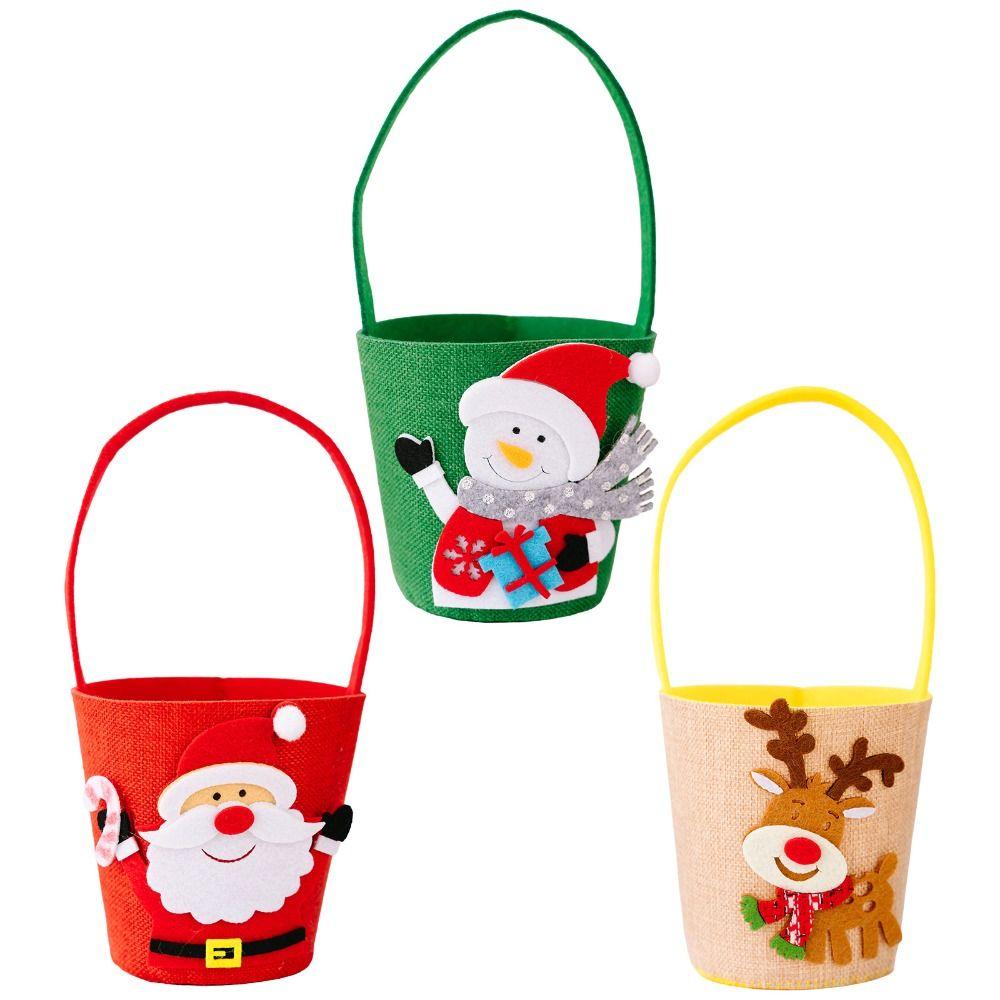 Snowman Elk Christmas Bucket Handbag Large Capacity Delicate Cartoon Candy Bag Funny Reusable Santa Claus Bag Xmas Gifts