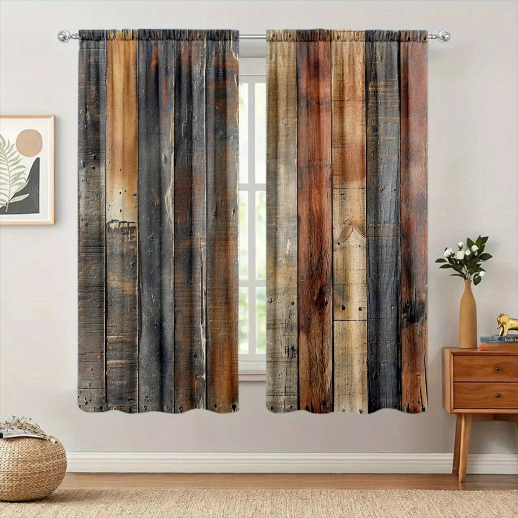Splicing Wood Printed Curtain for Home Decor - Rod Pocket Window Treatment for Bedroom   Kitchen   Living Room