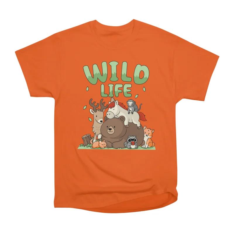 Men Casual Shirts Short Sleeves WILD LIFE Tees Oversized T-shirts S оранжевый
