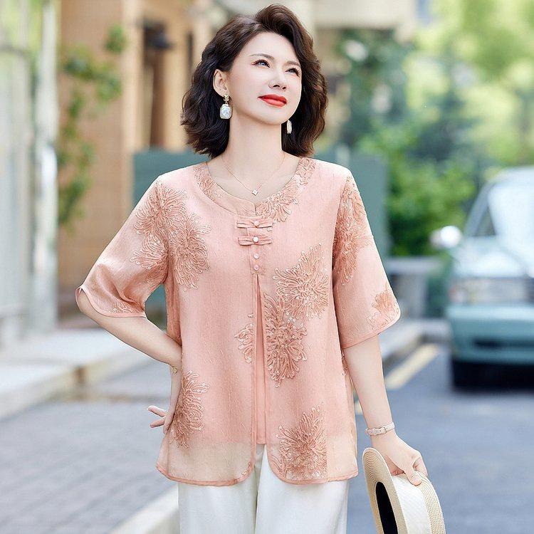 Stylish Summer Cardigan T-Shirt for Middle-Aged & Elderly Women - Popular 2026 Design 4XL розовый