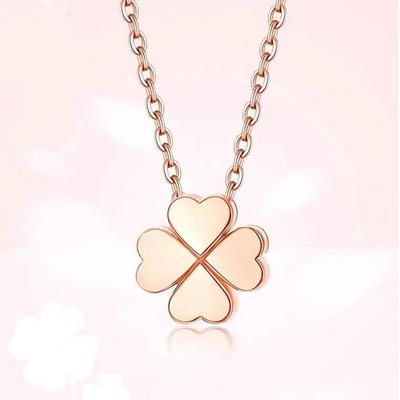 18K Gold Lucky Clover Pendant Au750 Yellow Gold Yellow Ins Simple Style Clavicle Chain