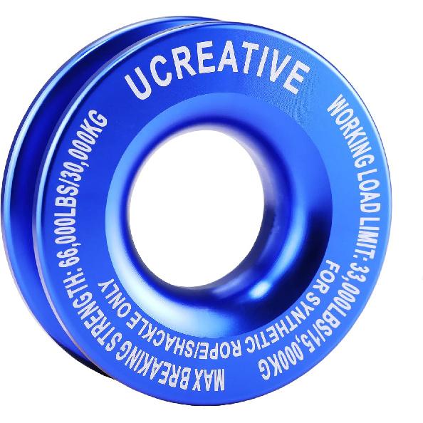 Ucreative Winch Snatch Recovery Ring 66,000 Lbs For Soft Shackle And Synthetic Rope For ATV UTV SUV Truck Off-Road Vehicle Recovery (Blue)