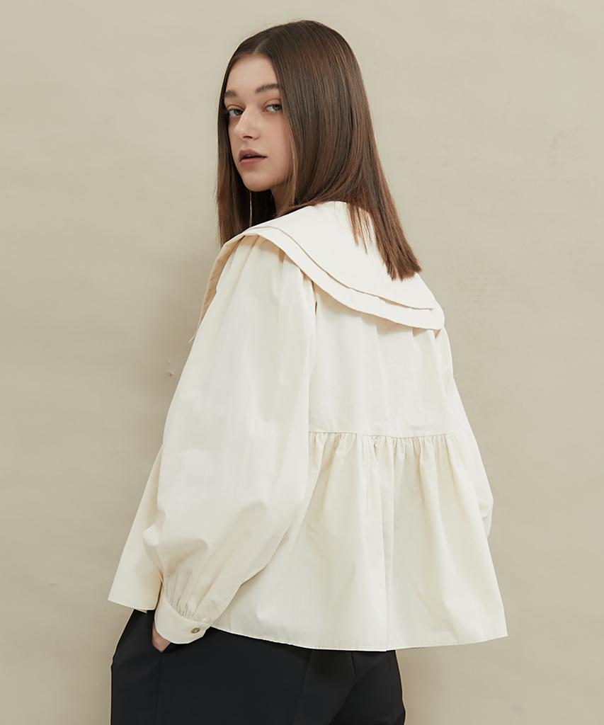 MANAVIS7 Sailor Double Collar Blouse [Beige]