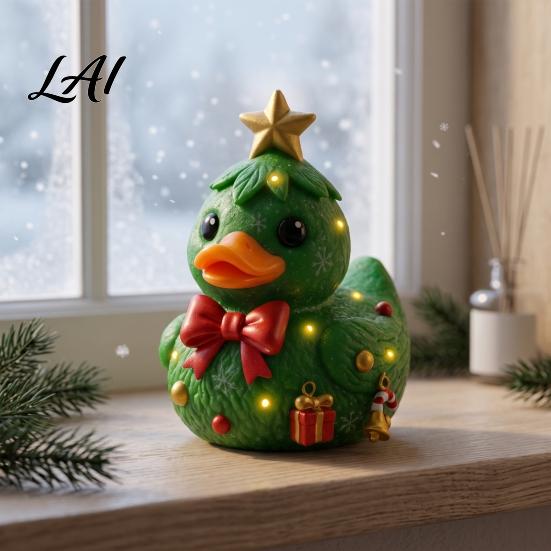 Christmas Shelf Decor Duck Figurine Resin Sculpture for Holiday Home Decor Cute Small Statues Desktop Ornaments with Festive Elements Indoor Outdoor