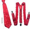 Stylish Sequined Suspenders for Men with Neck Tie Multiuse Costume Accessory Brace for Weddings and Holiday Celebration
