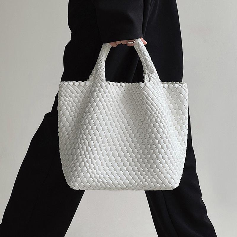 Women's Large Fashionable Woven Tote Bag - Versatile Double-Wrist Mother-Child Shopper