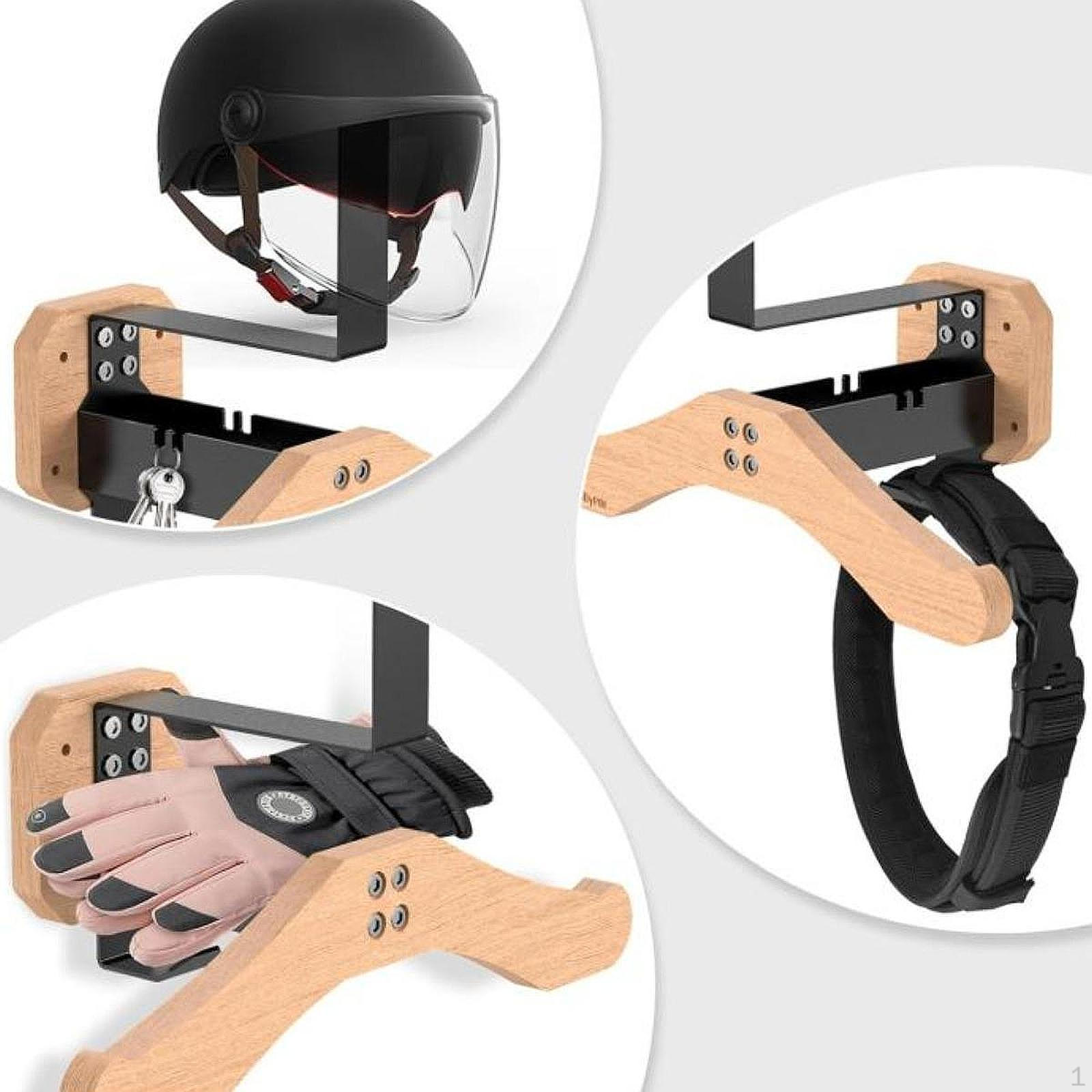 

Helmet Holder Wall Mount Display Organizer Wood Heavy Duty Hanger Rack for Skiing Gear Black