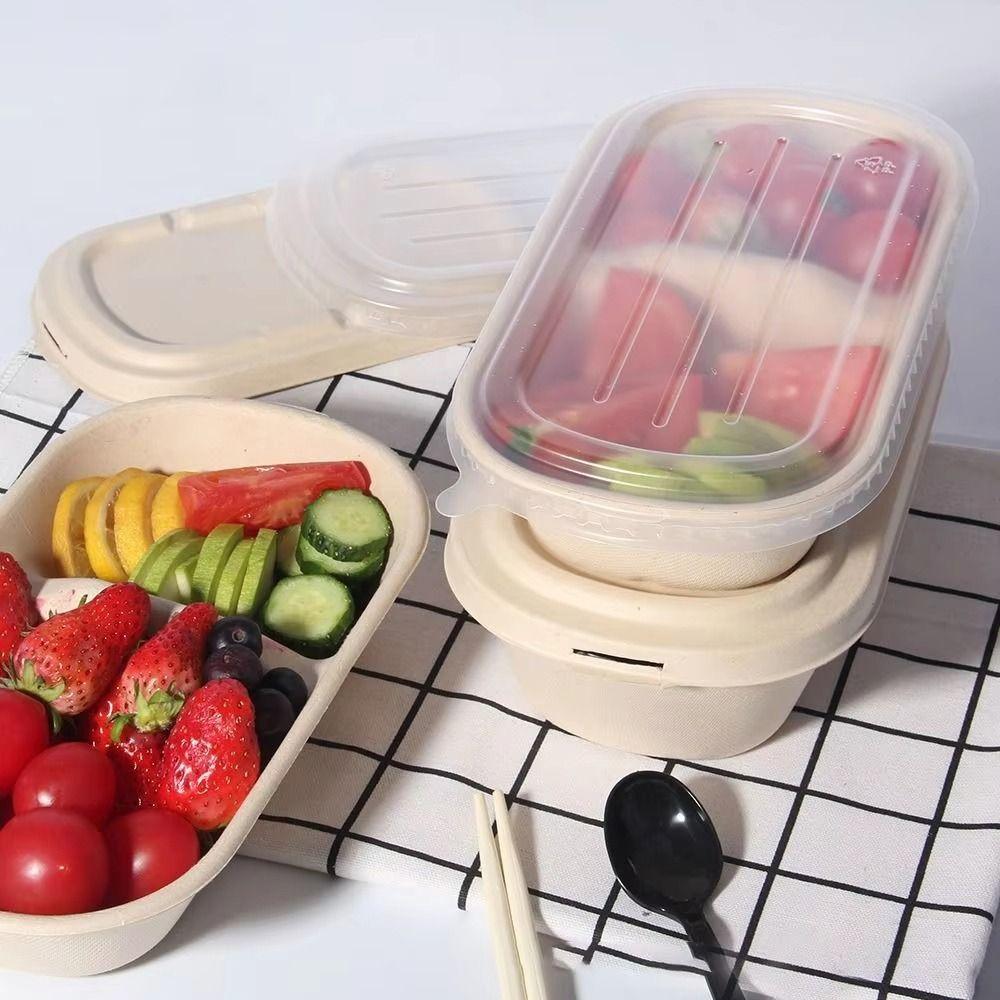 50Pcs New Biodegradable Disposable Bento Box 500/700ml Baking Cake Food Containers Plastic Lid with Cover Snack Box