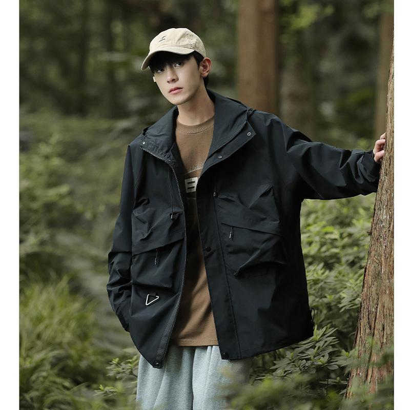 Spring and Autumn Men's Korean Style Solid Color Hooded Long Sleeve Jacket Trendy Couple Internet Celebrity Same Style Stylish Versatile Jacket
