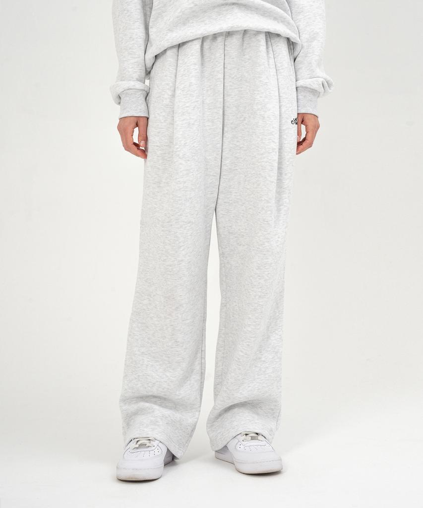 Eseulisseutyudio Lettering Pocket Fleece-Lined Wide One-Pleat Sweatpants White Melange