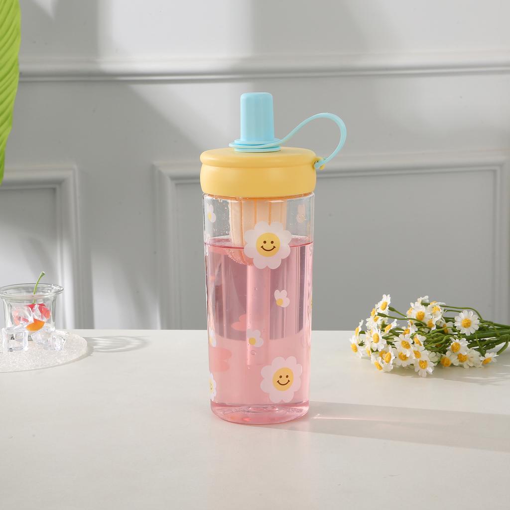 Water Bottle High Value Cute Plastic Cup Summer Girl Cartoon Flower Tea Cup Tea Separation Tea Cup Portable Sports Water Cup