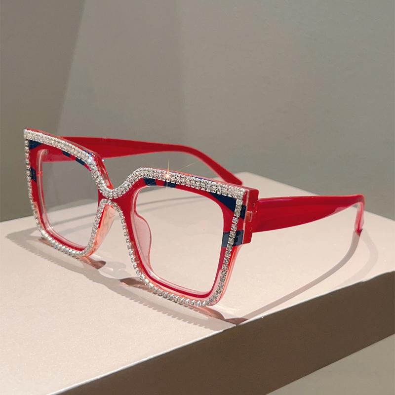 Fashion Patchwork Color Frame New in Women Crystal Shiny Glasses Non-prescription Original Brand Design Decor Eyewear