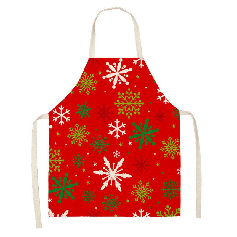 Christmas Snowflake Reindeer Gingerbread Man Print Linen Apron Sleeveless Dirty Resistant Cooking Bib 47x38cm 68x55cm
