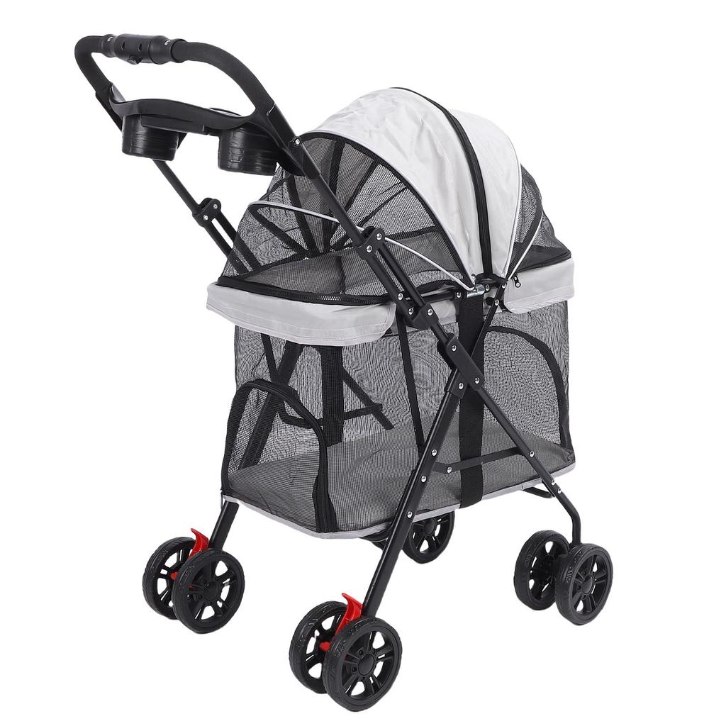 Pet Stroller Folding Cat Stroller 4 Wheels Dog Wagon with Sun Shades and Cup Holder for Travel