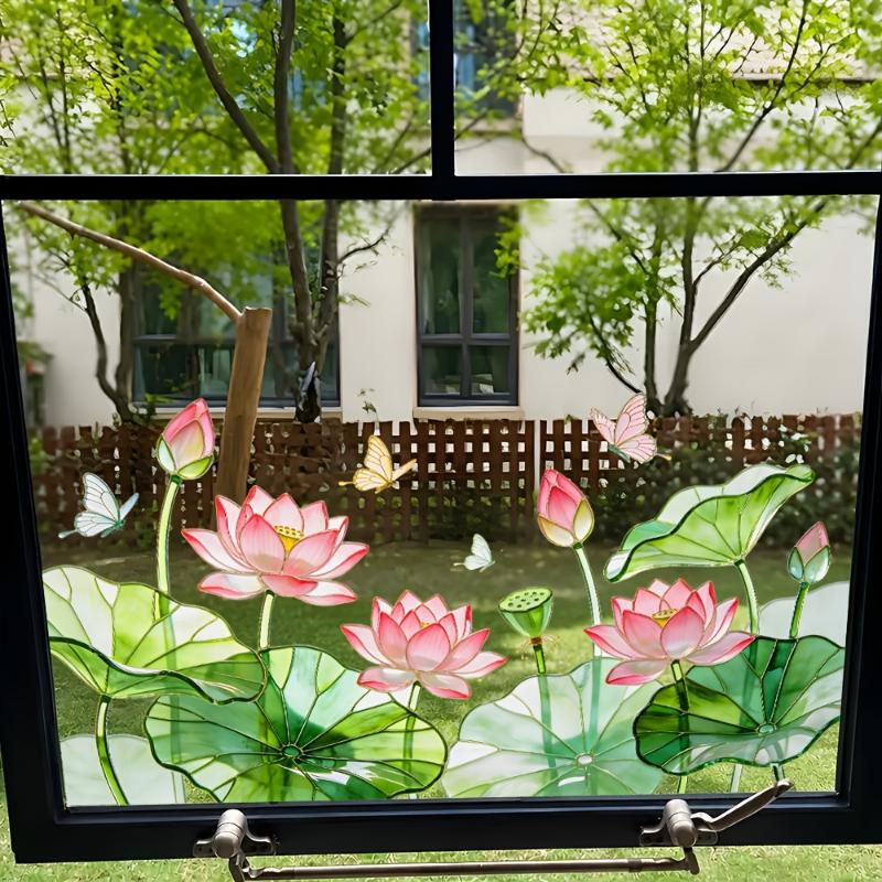 Fresh Lotus Flower Wall Decal No Residue Waterproof Peel & Stick Decor for Bathroom Sink Background Wall
