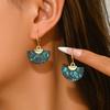 Retro Fan Semi-Round Gemstone Stud Earrings Women European American Niche Daily Party Jewelry Gift