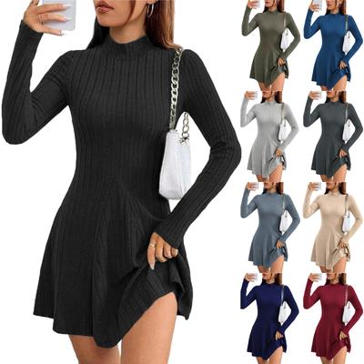 Womens Long Sleeve Sweater Dress Bodycon Mock Neck Ribbed Knit Fall Long Dresses