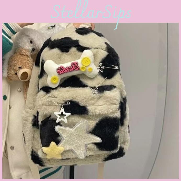 Star Bone And Decoration Plush Backpack With Large Capacity For Use Daily
