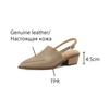 Fashion NEW Summer Women Sandals Genuine Leather Shoes for Women Pointed Toe Chunky Heel Shoes Simple Cover Toe Slingback Buckle Sandals