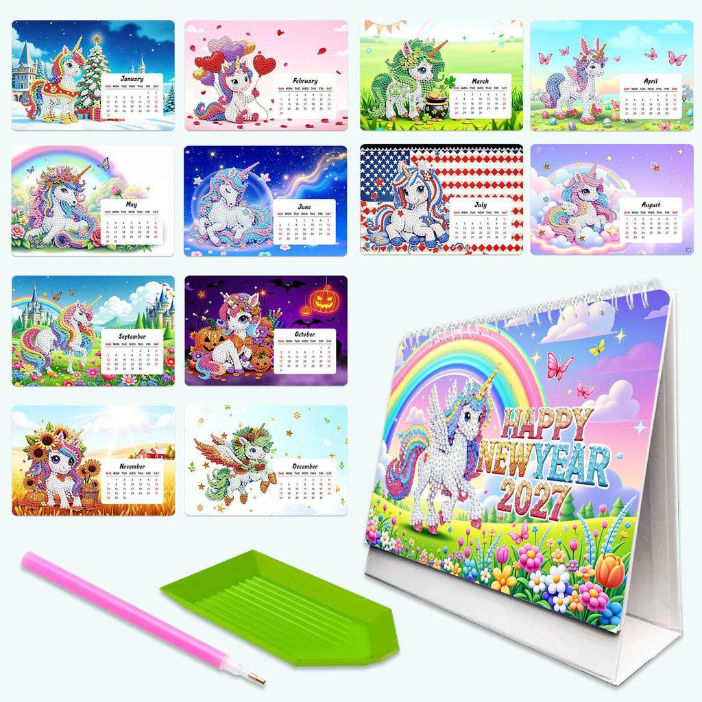 2027 Creative Cartoon DIY Diamond Painting Desk Calendar Ornament