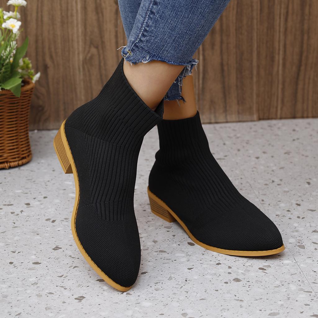 Bottes tendance pour femmes 2024, nouvelles chaussures décontractées à la mode d'hiver pour femmes, talons bas, style étrange, bout rond, couleur unie, Zapatos De Mujer