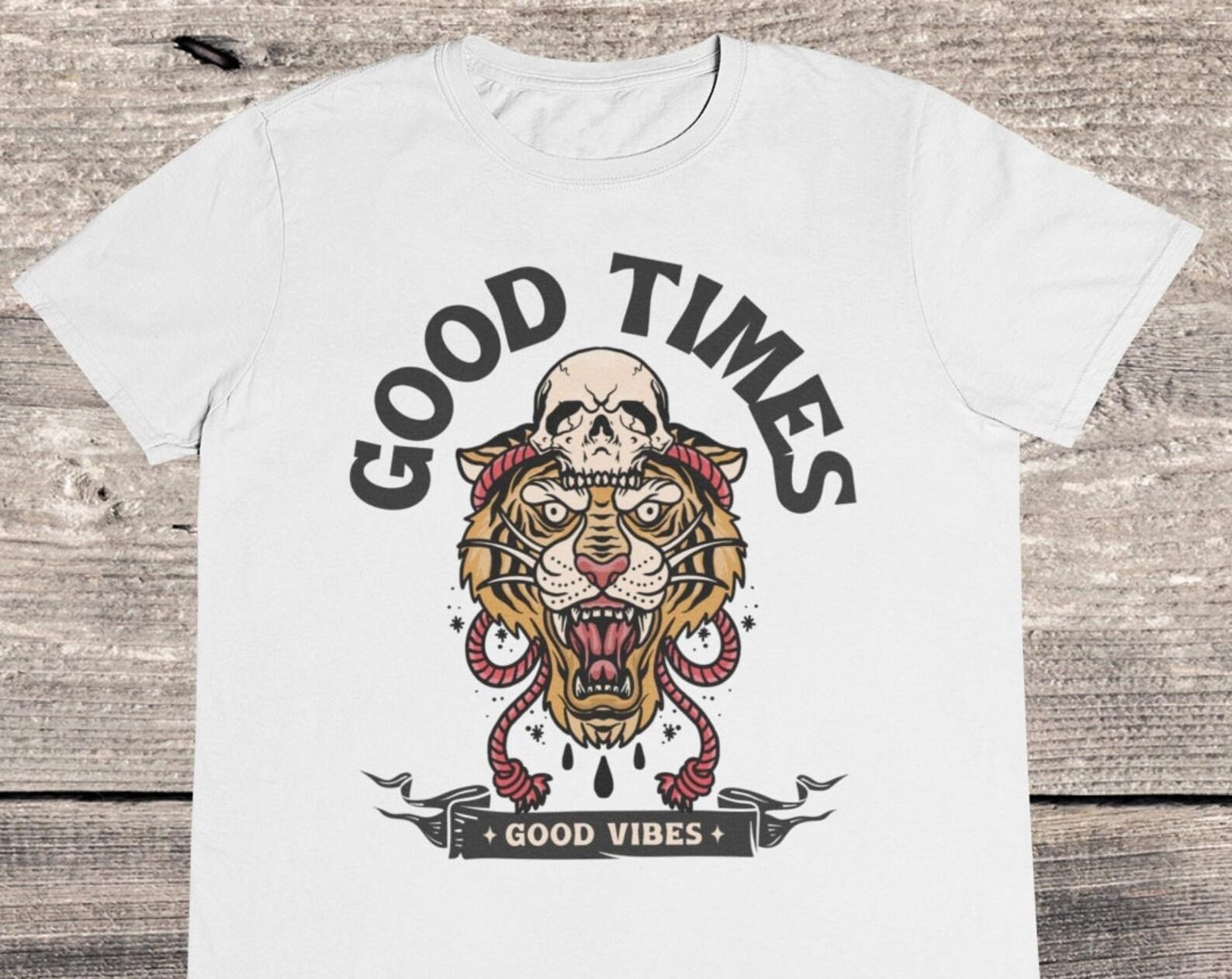 Vintage Tiger Tattoo T-shirt: Retro Skull Graphic Tee S