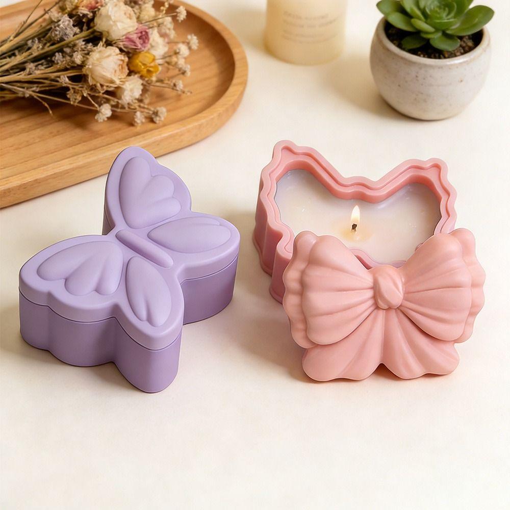 New Bowknot Aromatherapy Candle Mold Butterfly 3D Storage Tray Plaster Mold Reusable DIY Silicone Mold Home Decor