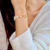 Dainty Gold Plated Pearl Crystal Beaded Bracelets Set for Women 14K Gold Plated Bead Pearl Beads Bracelet Stackable Paperclip Link Chain Bracelets