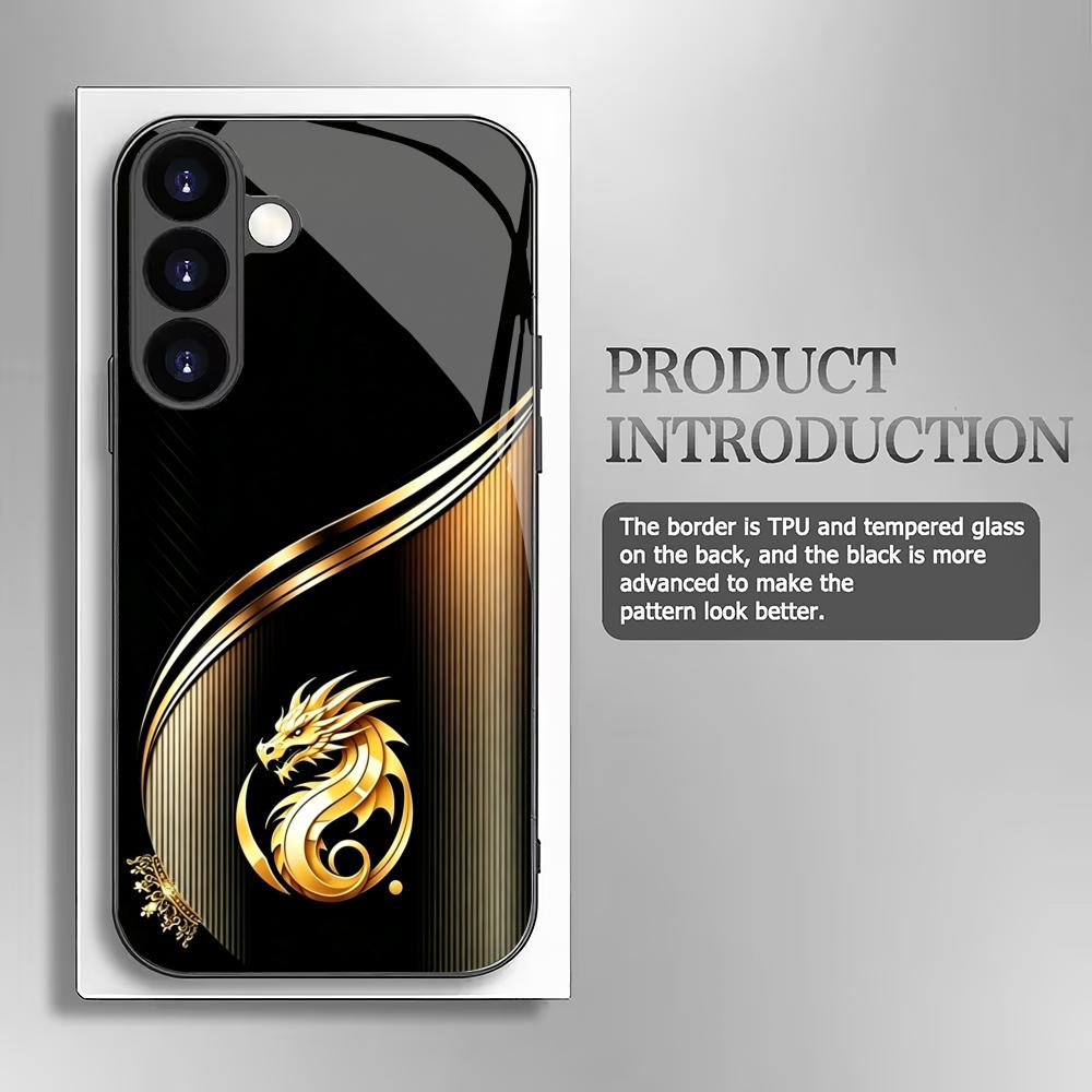 Golden Dragon Tempered Glass Phone Case Suitable for Samsung Galaxy S26 S25 S24 S23 S22 S20 FE/Ultra/Plus Anti Drop Back Cover