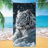 Majestätisches Tier Strandtuch Künstlerisches Weißer Tiger, Heulender Wolf, Löwe & Tigerbaby Design, Weiches Sandfreies Handtuch für Pool & Reise